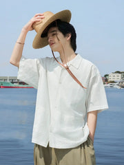 コットンアイレットオープンカラーシャツ