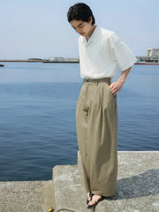 コットンアイレットオープンカラーシャツ