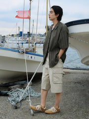 コットンアイレットオープンカラーシャツ