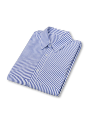 前面から見たブルーストライプパッチワークオックスフォードシャツ