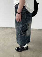 デニム 七分丈カーゴショーツ