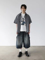 デニム 七分丈カーゴショーツ