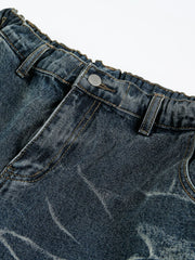 デニム 七分丈カーゴショーツ