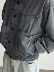 コーデュロイ多ポケット開襟ジャケット