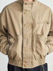 コーデュロイ多ポケット開襟ジャケット