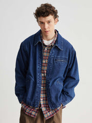 ウォッシュドデニムジップアップカラージャケット