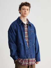 ウォッシュドデニムジップアップカラージャケット