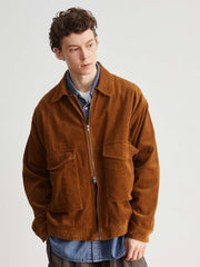 コーデュロイ多ポケット開襟ジャケット