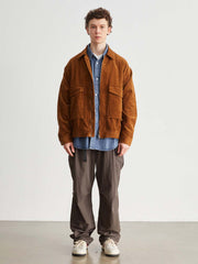 コーデュロイ多ポケット開襟ジャケット