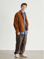 コーデュロイ多ポケット開襟ジャケット