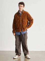 コーデュロイ多ポケット開襟ジャケット