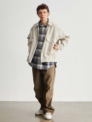 コーデュロイ多ポケット開襟ジャケット