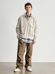 コーデュロイ多ポケット開襟ジャケット