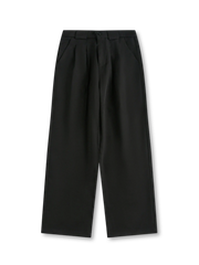 ダークグレーとブラックのカラーバリエーションで並んだワイドストレートスラックス