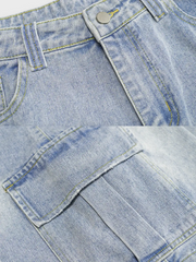 ウォッシュドライトブルーカーゴデニムショーツ