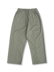 フロント全体のリネンコットンタックワイドパンツ