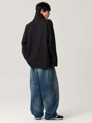 レトロダブルプリーツデニムパンツ