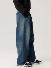 レトロダブルプリーツデニムパンツ