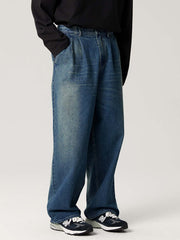 レトロダブルプリーツデニムパンツ