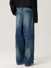 レトロダブルプリーツデニムパンツ