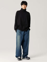 レトロダブルプリーツデニムパンツ