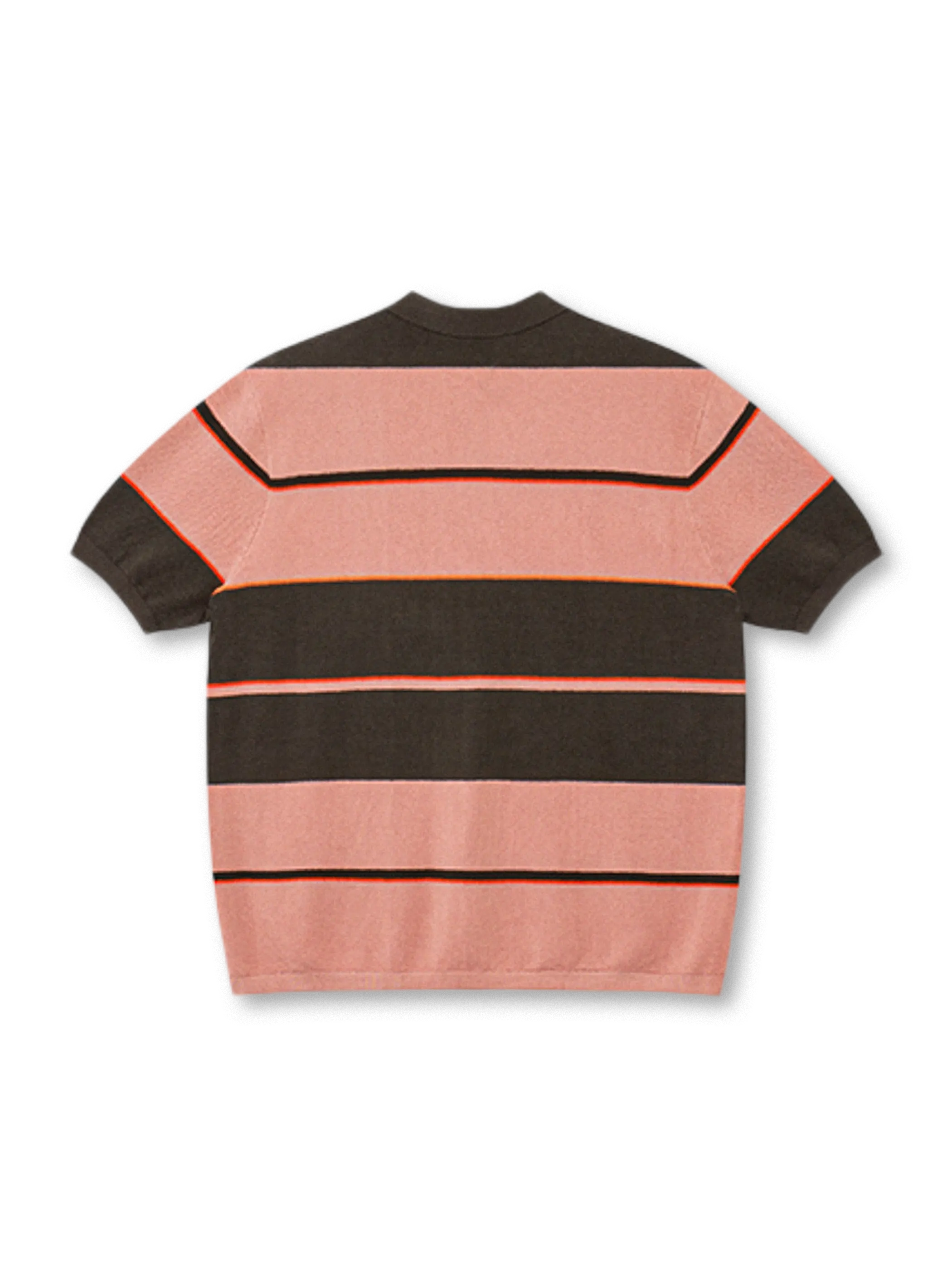 ピンク×ブラウンストライプニットポロシャツ正面