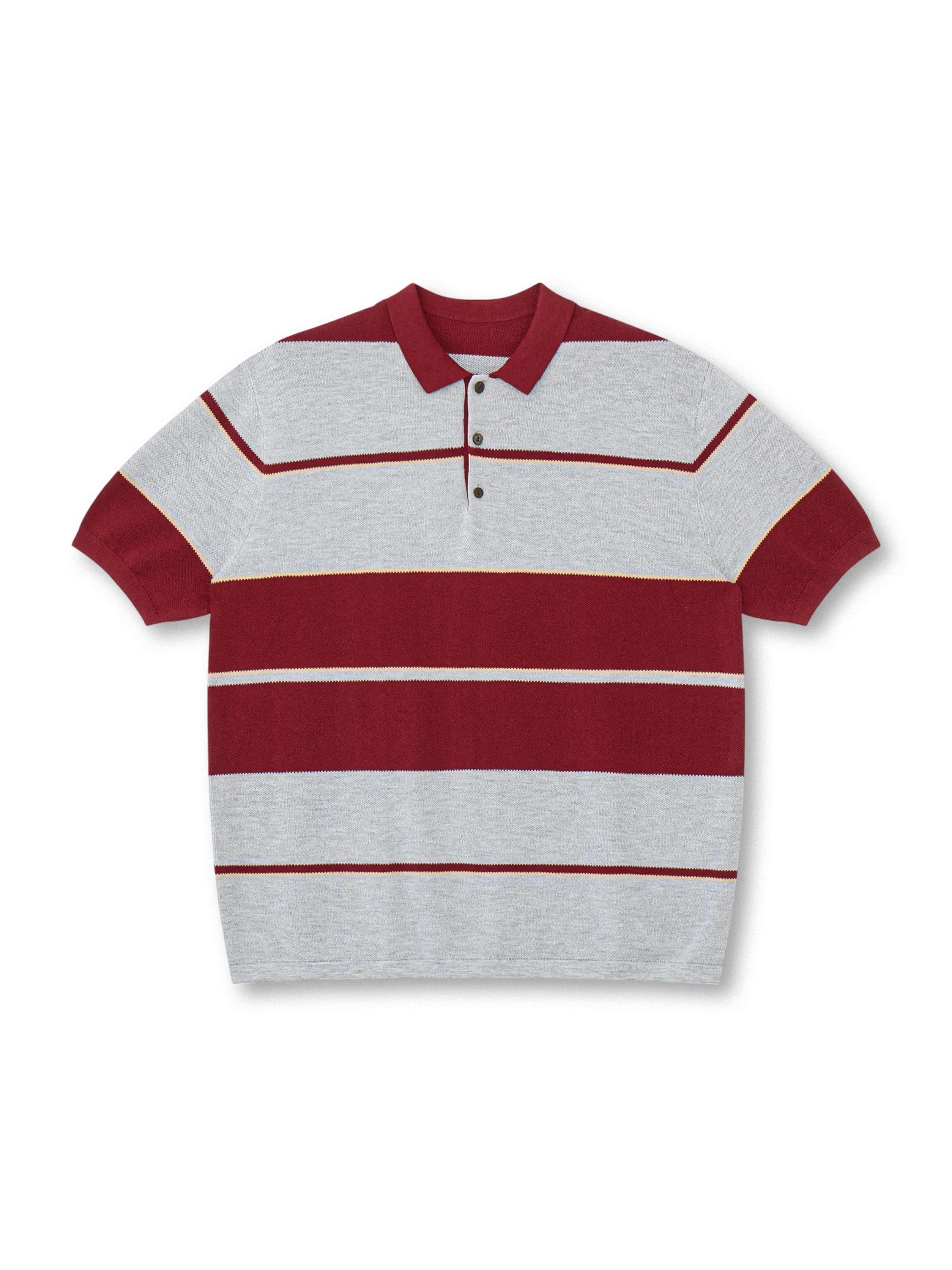 ピンク×ブラウンストライプニットポロシャツ正面