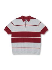 ピンク×ブラウンストライプニットポロシャツ正面