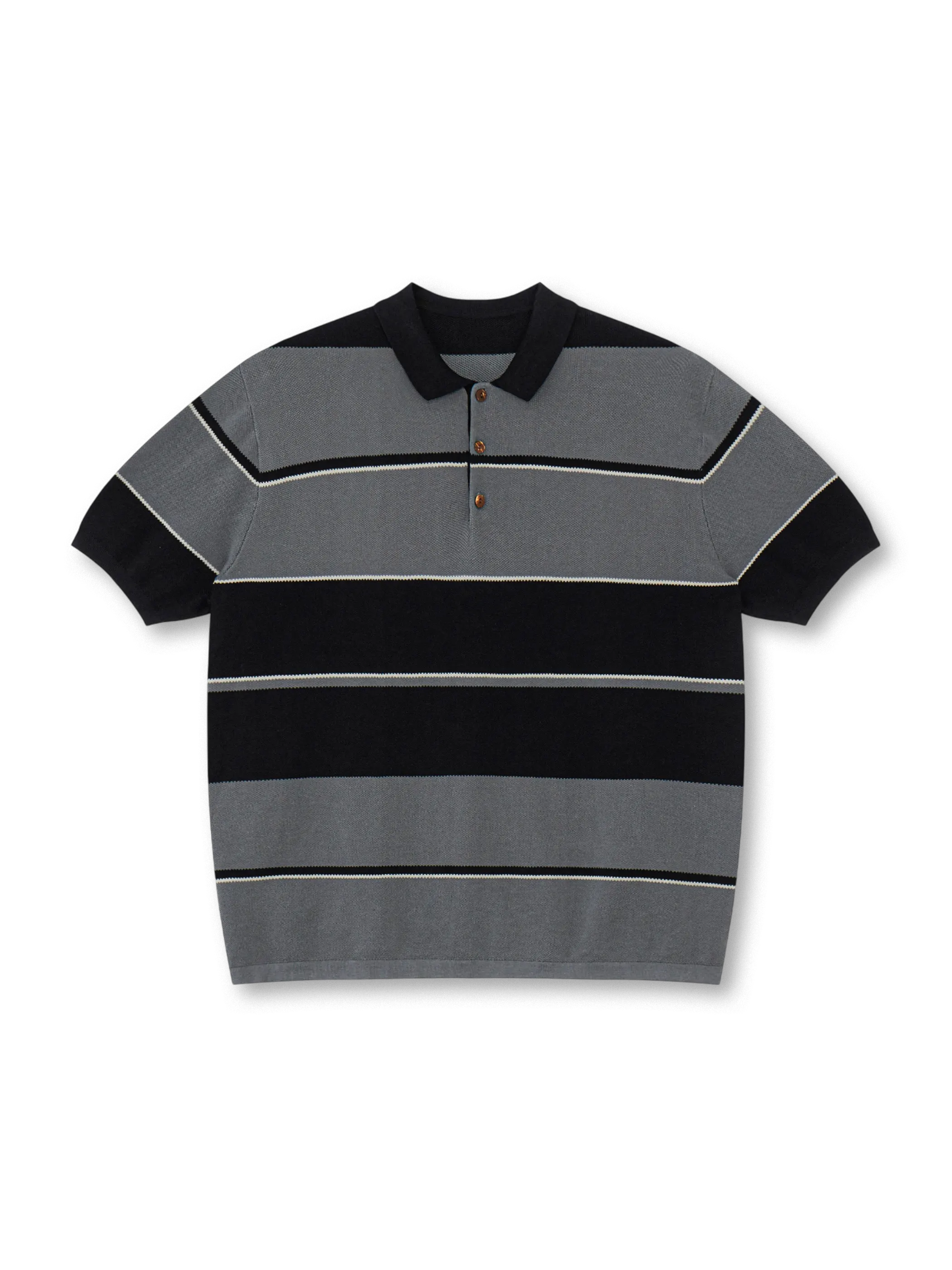 ピンク×ブラウンストライプニットポロシャツ正面