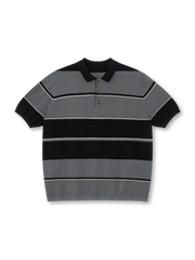 ピンク×ブラウンストライプニットポロシャツ正面