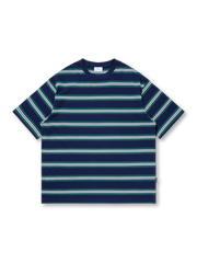 製品画像: グレーベースにブラックラインのストライプが入った半袖Tシャツ