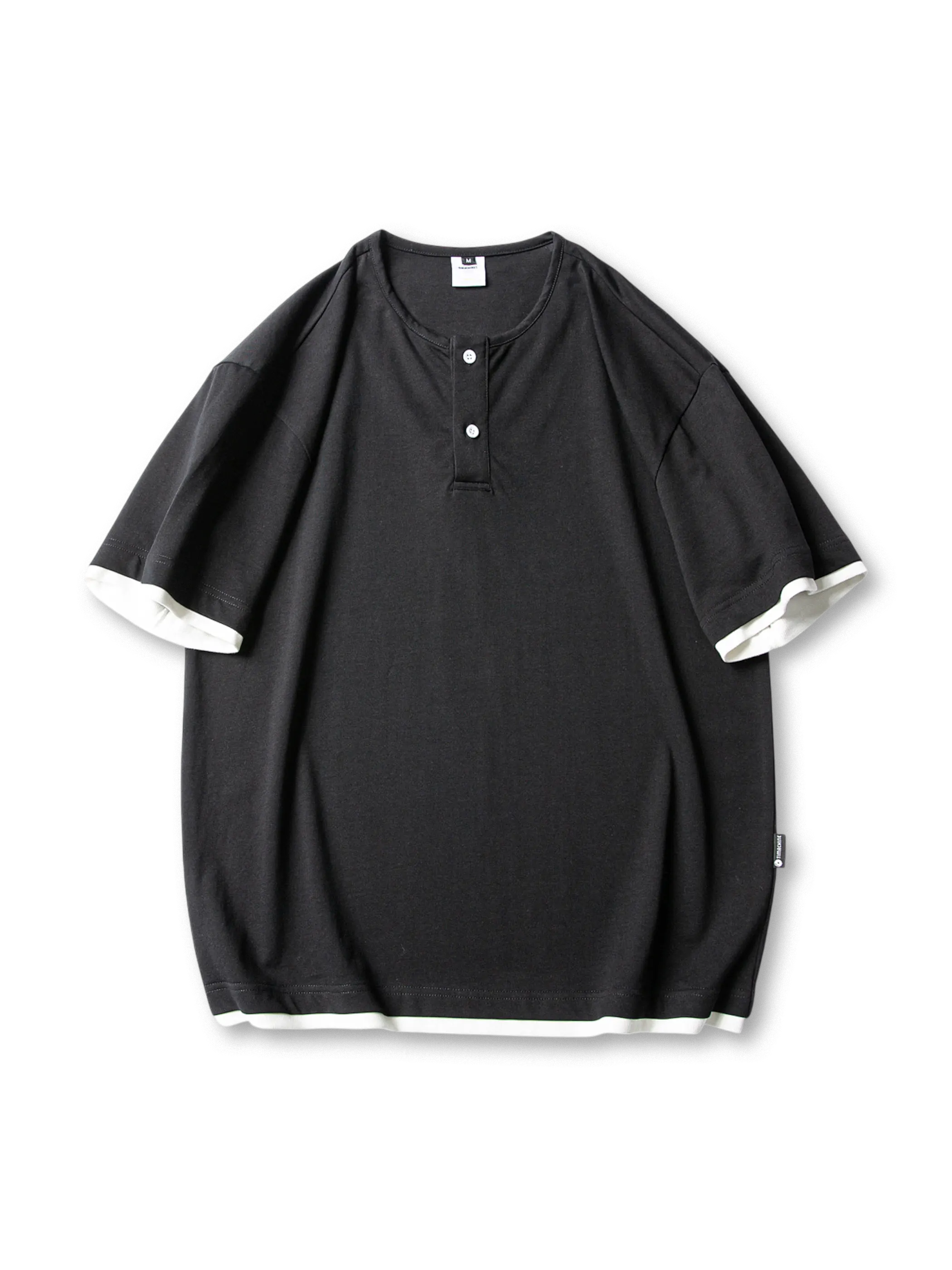 前面全体のヘンリーレイヤードショートスリーブTシャツ