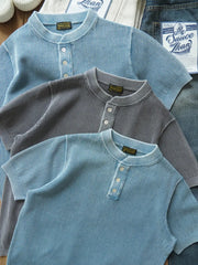 グリッドヘンリーネックTシャツ