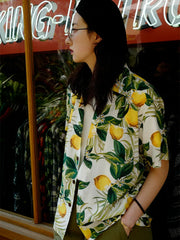 レモン柄 白アロハシャツ