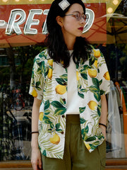 レモン柄 白アロハシャツ