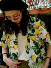 レモン柄 白アロハシャツ