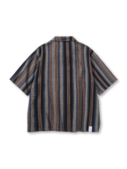 ヴィンテージ風マルチストライプのオープンカラー半袖シャツ