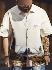 モニュメントバレー プリント キューバシャツ