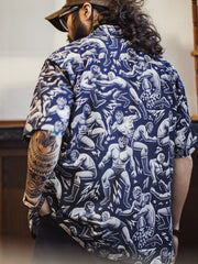 ルチャ・リブレマスク総柄キューバンカラーアロハシャツ