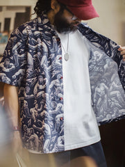 ルチャ・リブレマスク総柄キューバンカラーアロハシャツ