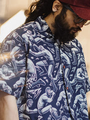 ルチャ・リブレマスク総柄キューバンカラーアロハシャツ