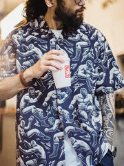 ルチャ・リブレマスク総柄キューバンカラーアロハシャツ