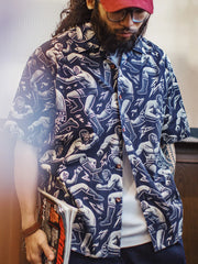 マスクレスラー総柄アロハシャツ正面ビュー