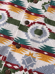 クーリングテクノロジー シアサッカー民族柄キューバカラー半袖シャツ