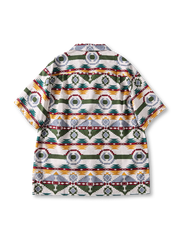 クーリングテクノロジー シアサッカー民族柄キューバカラー半袖シャツ