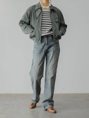 青x白ストライプ ウールタートルセーター