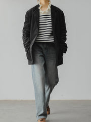 青x白ストライプ ウールタートルセーター