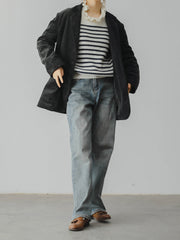 青x白ストライプ ウールタートルセーター