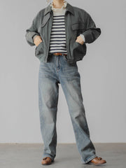 青x白ストライプ ウールタートルセーター