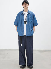 無限大 刺繍 デニム 半袖シャツ